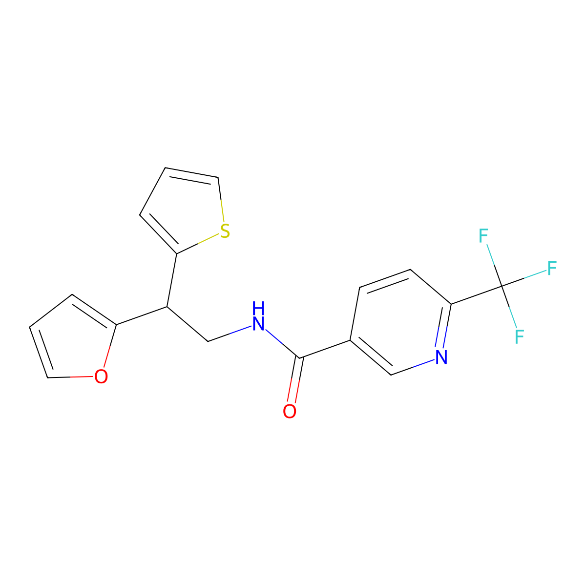 N-[2-(furan-2-yl)-2-(thiophen-2-yl)ethyl]-6-(trifluoromethyl)pyridine-3-carboxamide molecular structure, CAS 2097900-43-9