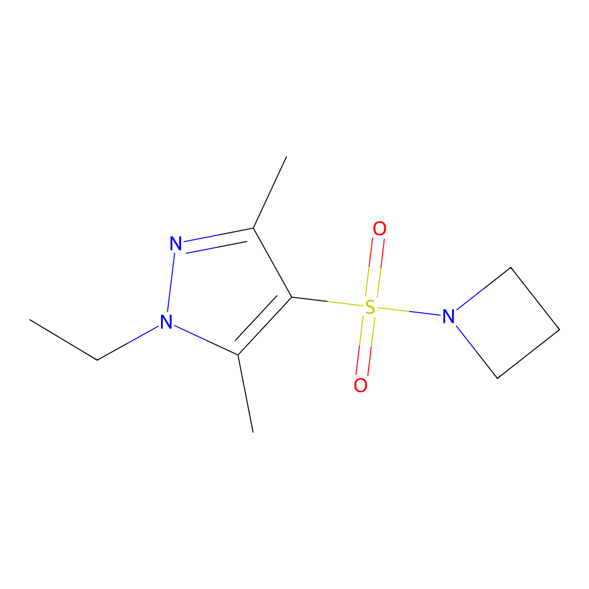 4-(azetidine-1-sulfonyl)-1-ethyl-3,5-dimethyl-1H-pyrazole molecular structure, CAS 2097900-44-0