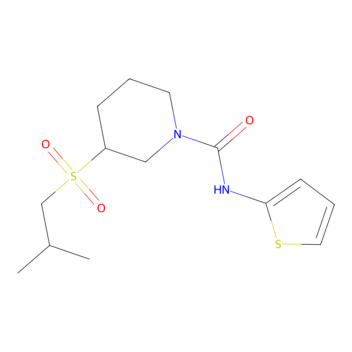 3-(2-methylpropanesulfonyl)-N-(thiophen-2-yl)piperidine-1-carboxamide molecular structure, CAS 2097900-45-1