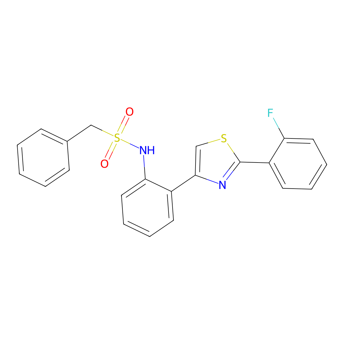 N-(2-(2-(2-fluorophenyl)thiazol-4-yl)phenyl)-1-phenylmethanesulfonamide molecular structure, CAS 2097900-54-2