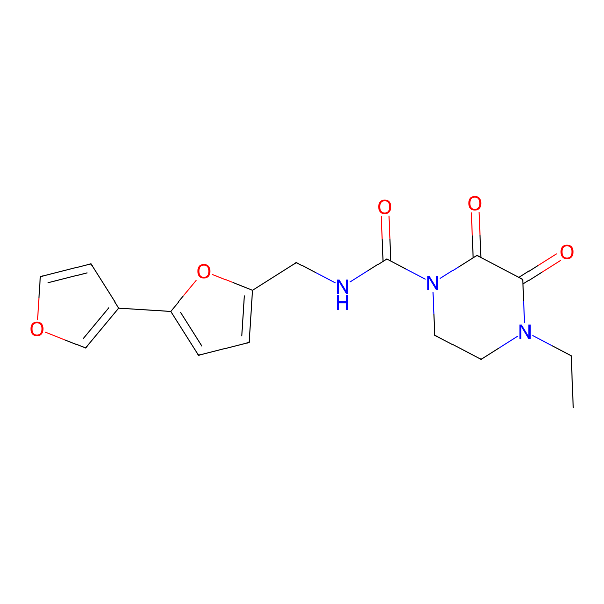 N-({[2,3'-bifuran]-5-yl}methyl)-4-ethyl-2,3-dioxopiperazine-1-carboxamide molecular structure, CAS 2097900-59-7