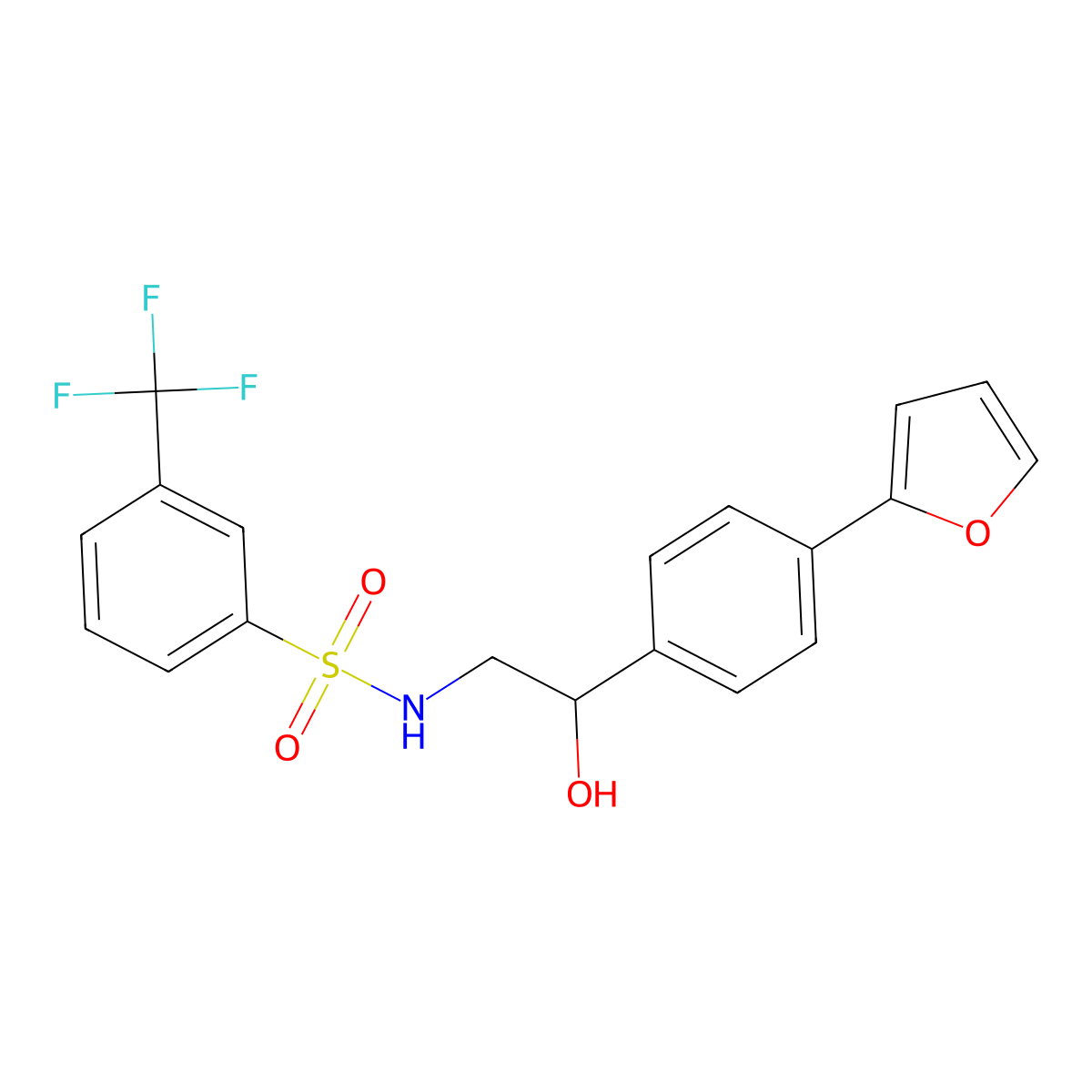 2-[4-(furan-2-yl)phenyl]-2-hydroxy-S-[3-(trifluoromethyl)phenyl]ethane-1-sulfonamido molecular structure, CAS 2097900-63-3