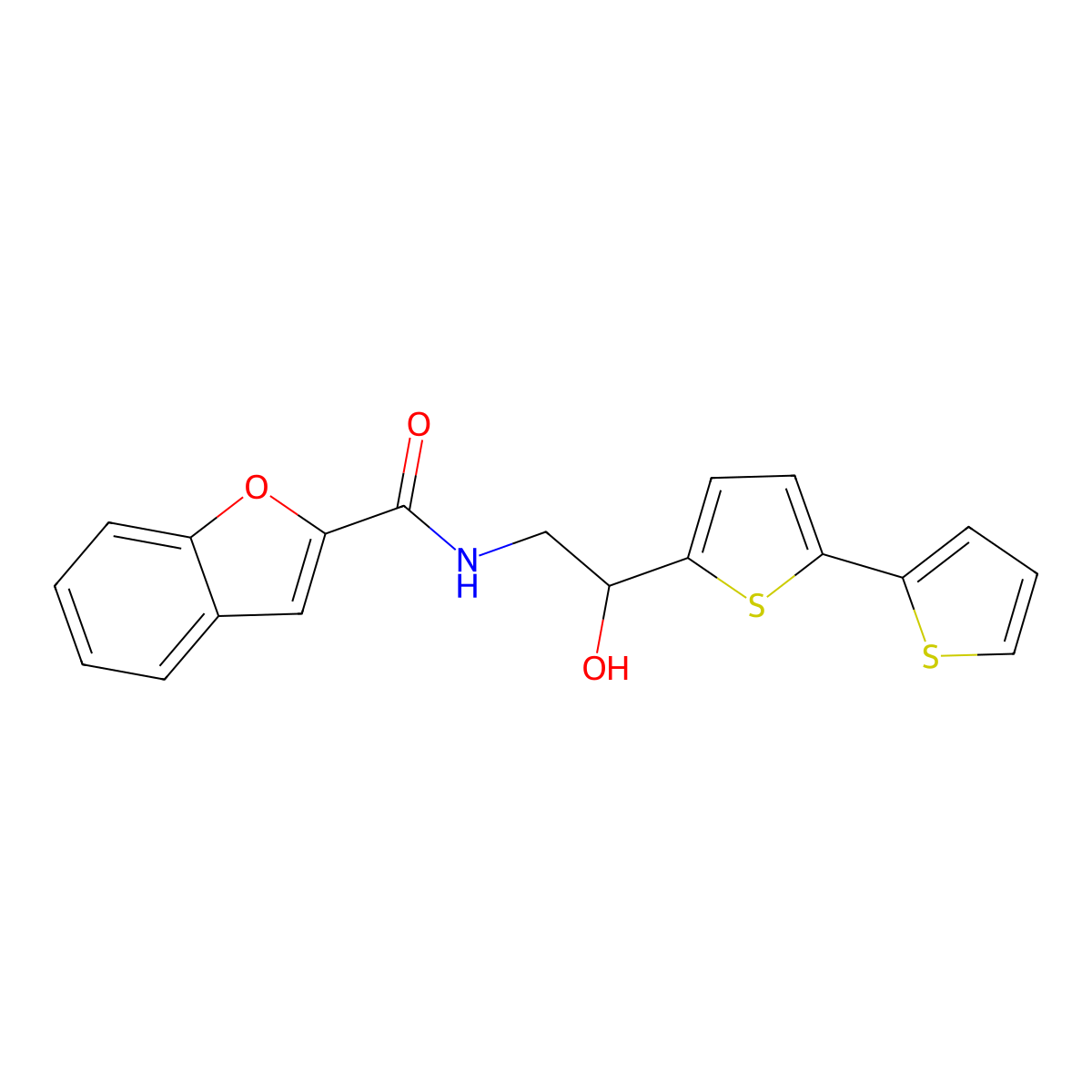 N-(2-{[2,2'-bithiophene]-5-yl}-2-hydroxyethyl)-1-benzofuran-2-carboxamide molecular structure, CAS 2097900-67-7