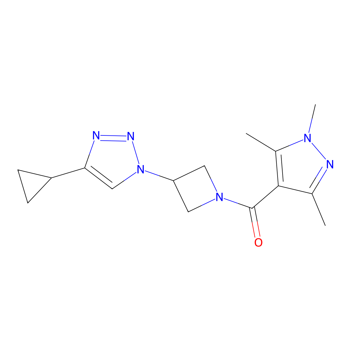 (3-(4-cyclopropyl-1H-1,2,3-triazol-1-yl)azetidin-1-yl)(1,3,5-trimethyl-1H-pyrazol-4-yl)methanone molecular structure, CAS 2097900-69-9