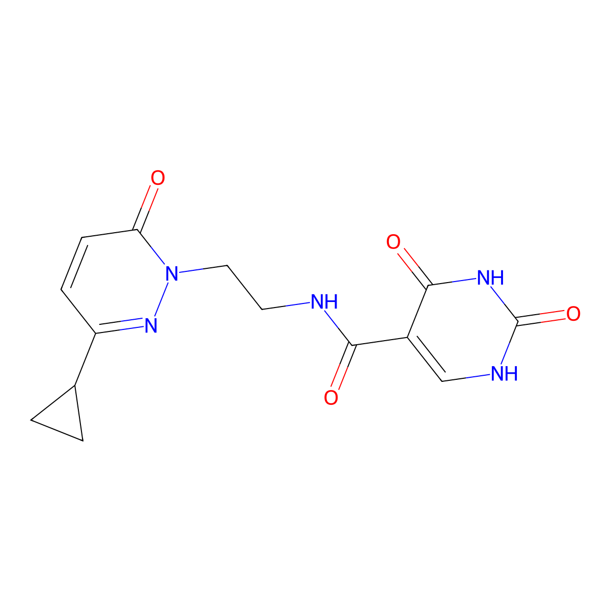 N-(2-(3-cyclopropyl-6-oxopyridazin-1(6H)-yl)ethyl)-2,4-dioxo-1,2,3,4-tetrahydropyrimidine-5-carboxamide molecular structure, CAS 2097900-71-3