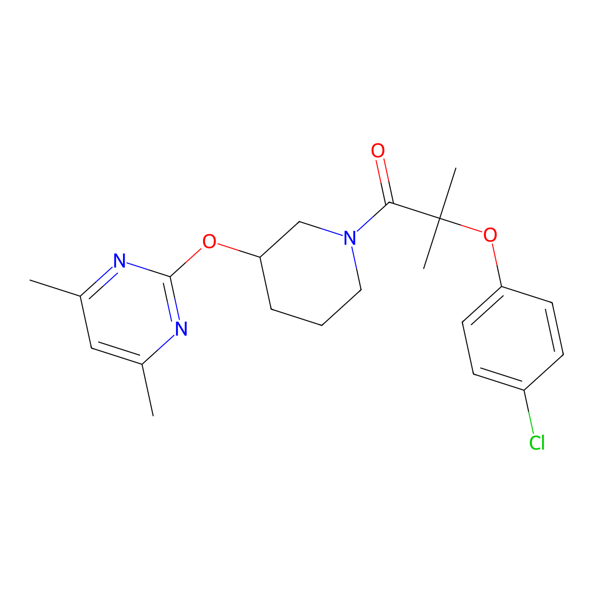 2-(4-Chlorophenoxy)-1-(3-((4,6-dimethylpyrimidin-2-yl)oxy)piperidin-1-yl)-2-methylpropan-1-one molecular structure, CAS 2097900-74-6