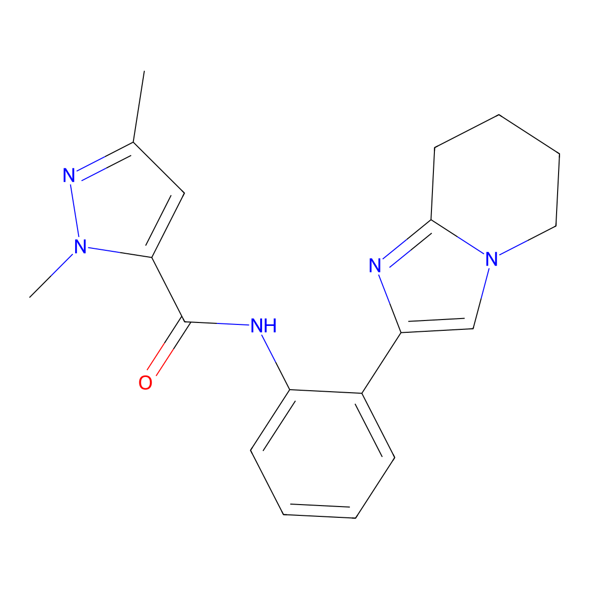1,3-dimethyl-N-(2-(5,6,7,8-tetrahydroimidazo[1,2-a]pyridin-2-yl)phenyl)-1H-pyrazole-5-carboxamide molecular structure, CAS 2097900-75-7