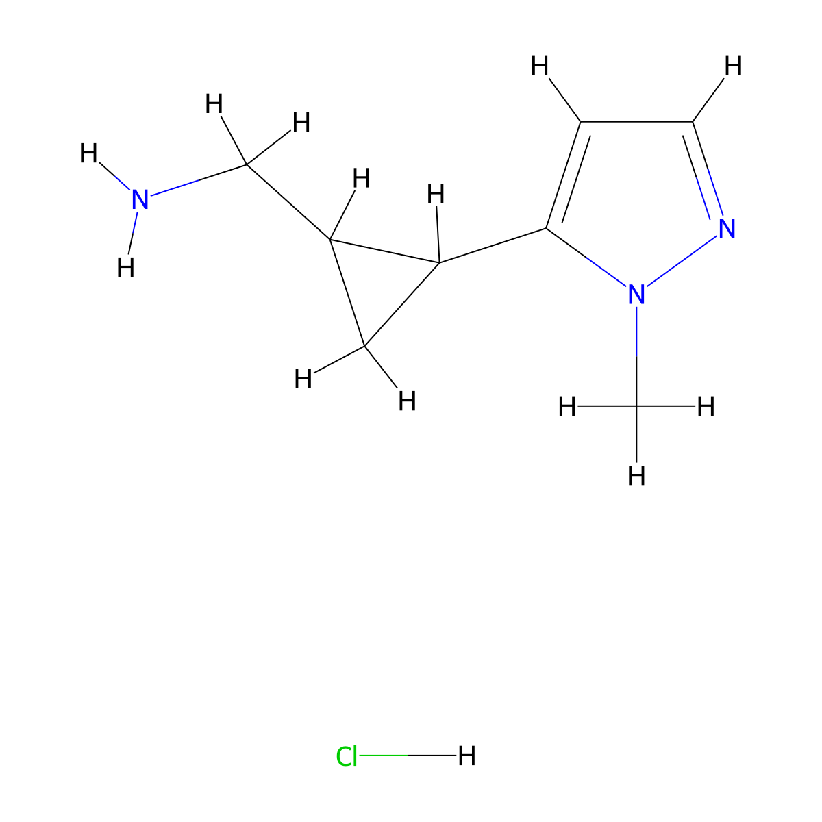 [2-(1-methyl-1H-pyrazol-5-yl)cyclopropyl]methanamine hydrochloride molecular structure, CAS 2097900-82-6