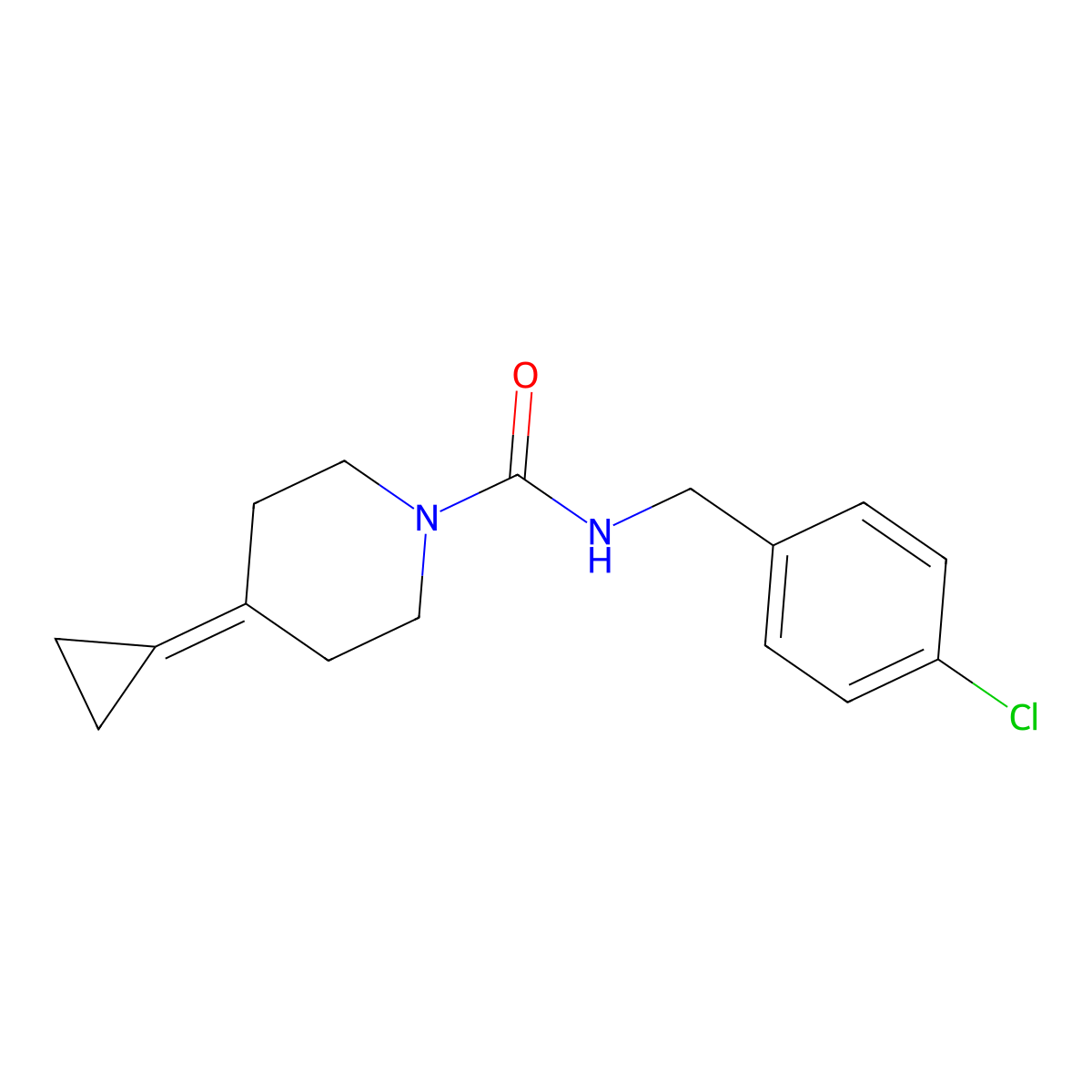 N-(4-chlorobenzyl)-4-cyclopropylidenepiperidine-1-carboxamide molecular structure, CAS 2097900-83-7