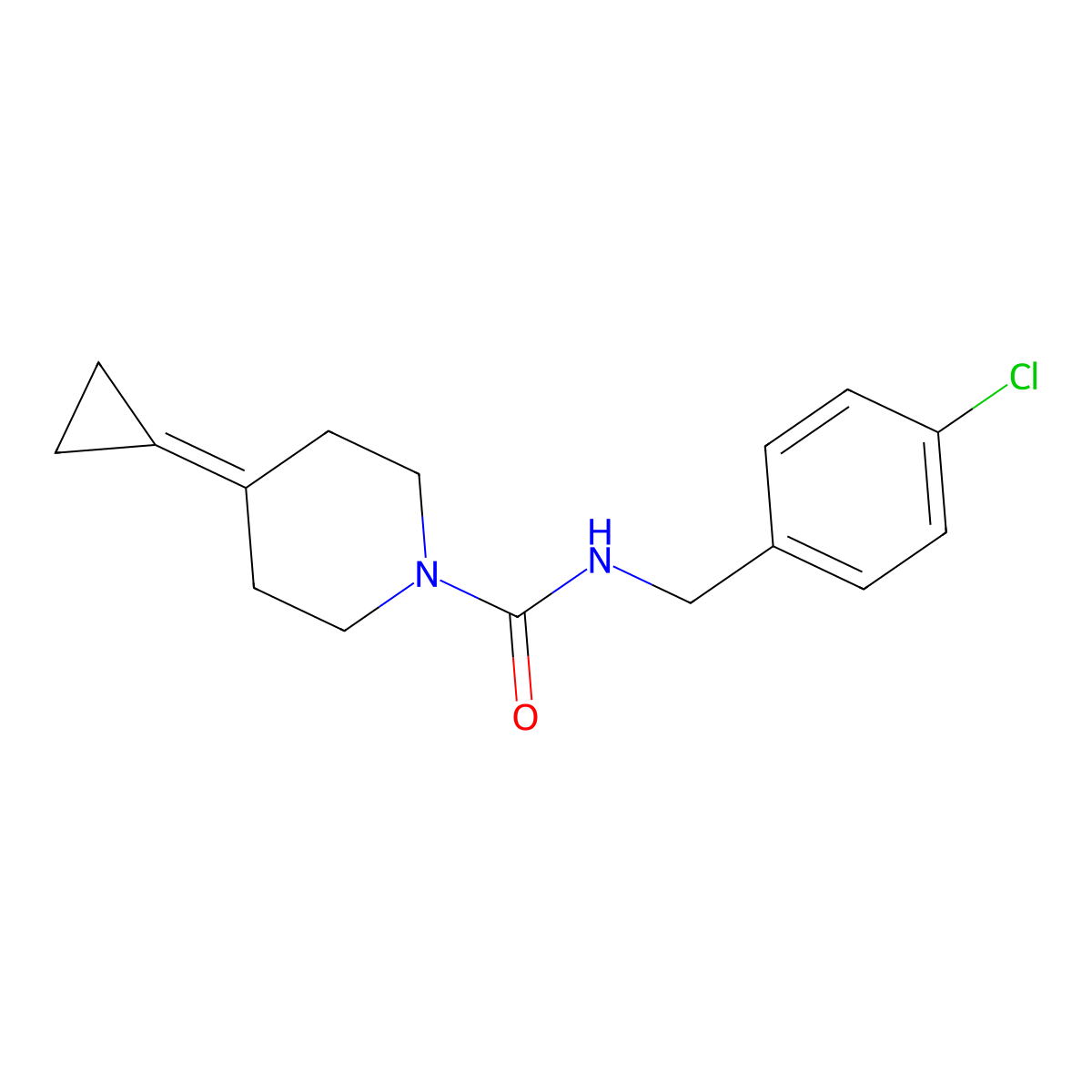 N-(4-chlorobenzyl)-4-cyclopropylidenepiperidine-1-carboxamide molecular structure, CAS 2097900-83-7