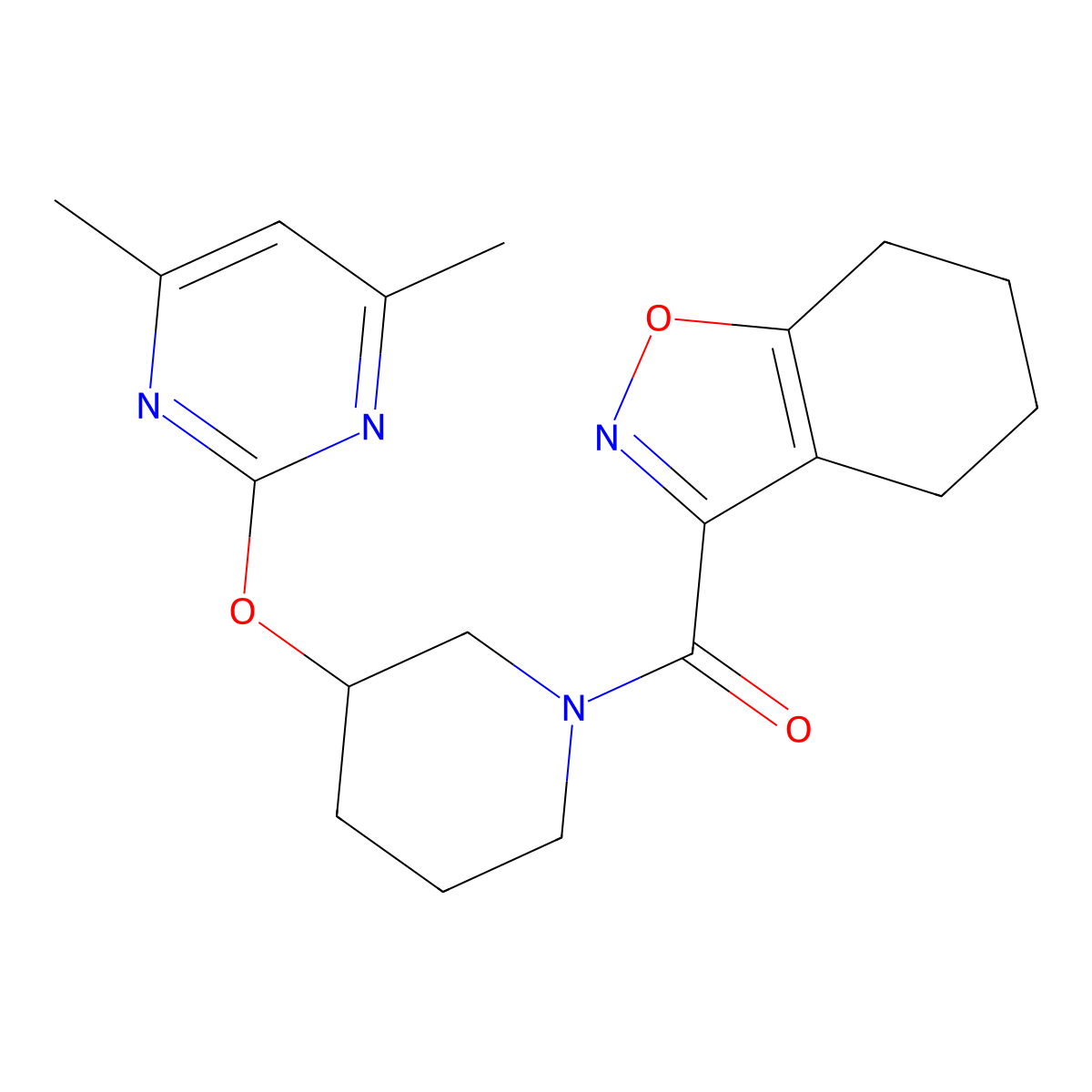 (3-((4,6-Dimethylpyrimidin-2-yl)oxy)piperidin-1-yl)(4,5,6,7-tetrahydrobenzo[d]isoxazol-3-yl)methanone molecular structure, CAS 2097900-86-0