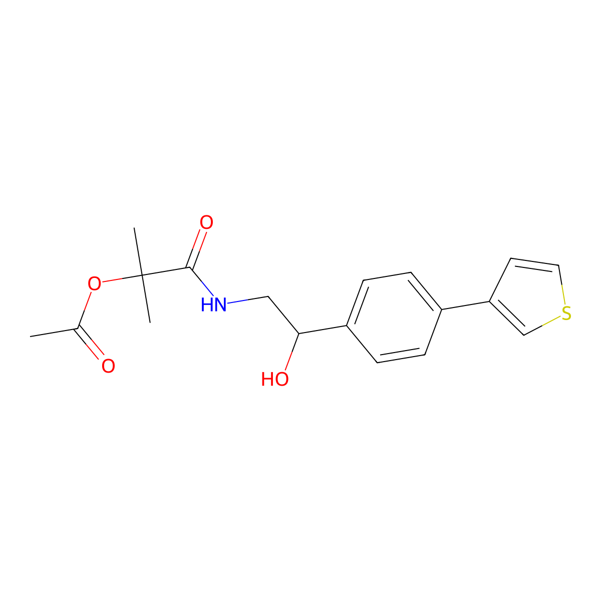 1-({2-Hydroxy-2-[4-(thiophen-3-yl)phenyl]ethyl}carbamoyl)-1-methylethyl acetate molecular structure, CAS 2097900-96-2