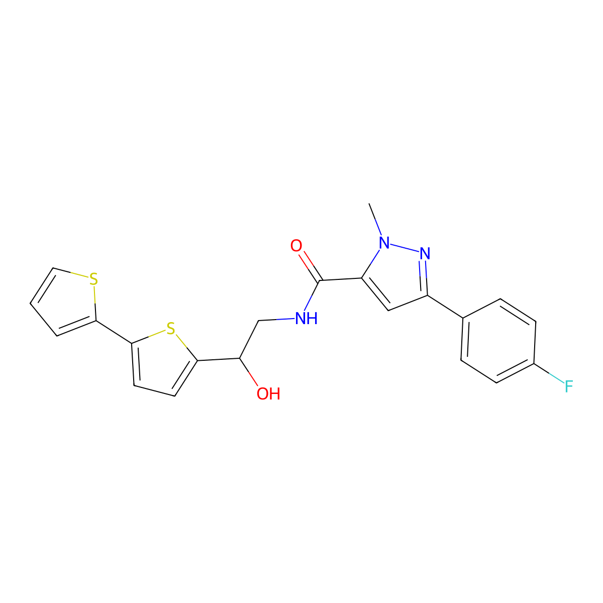 N-(2-{[2,2'-bithiophene]-5-yl}-2-hydroxyethyl)-3-(4-fluorophenyl)-1-methyl-1H-pyrazole-5-carboxamide molecular structure, CAS 2097900-97-3