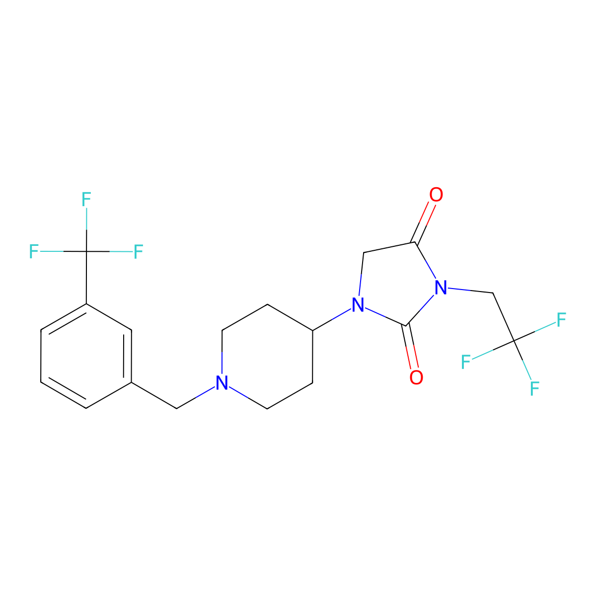 3-(2,2,2-Trifluoroethyl)-1-(1-{[3-(trifluoromethyl)phenyl]methyl}piperidin-4-yl)imidazolidine-2,4-dione molecular structure, CAS 2097901-04-5