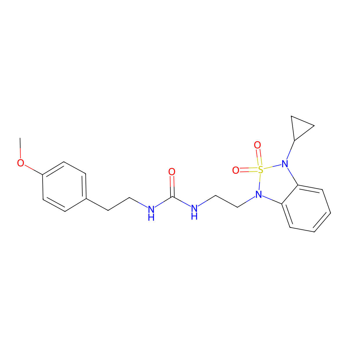 3-[2-(3-Cyclopropyl-2,2-dioxo-1,3-dihydro-2lambda6,1,3-benzothiadiazol-1-yl)ethyl]-1-[2-(4-methoxyphenyl)ethyl]urea molecular structure, CAS 2097901-29-4