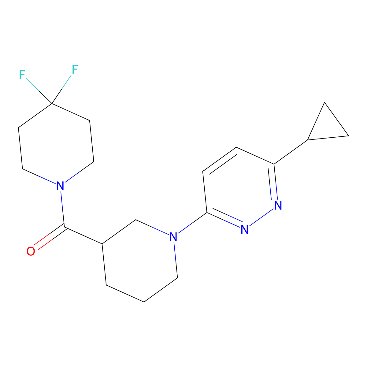 3-Cyclopropyl-6-[3-(4,4-difluoropiperidine-1-carbonyl)piperidin-1-yl]pyridazine molecular structure, CAS 2097901-37-4