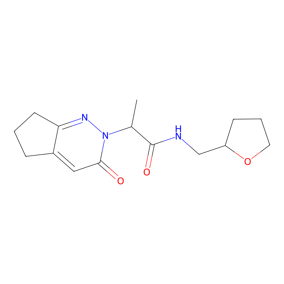 2-(3-oxo-3,5,6,7-tetrahydro-2H-cyclopenta[c]pyridazin-2-yl)-N-((tetrahydrofuran-2-yl)methyl)propanamide molecular structure, CAS 2097901-40-9
