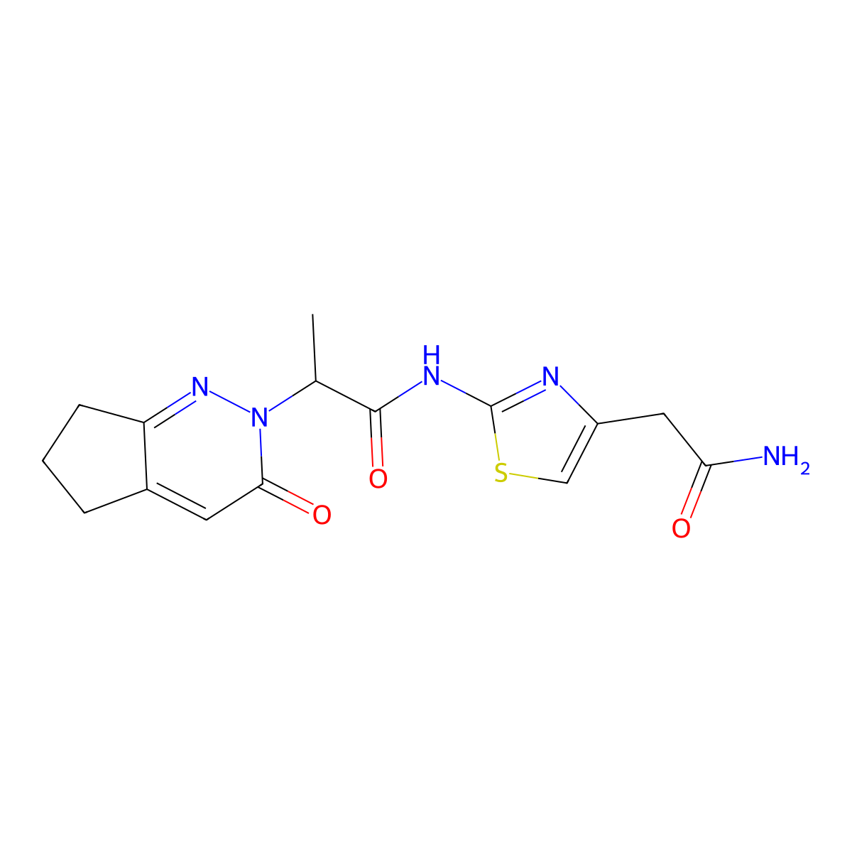 N-(4-(2-amino-2-oxoethyl)thiazol-2-yl)-2-(3-oxo-3,5,6,7-tetrahydro-2H-cyclopenta[c]pyridazin-2-yl)propanamide molecular structure, CAS 2097901-90-9