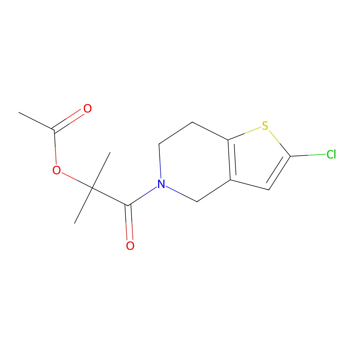 1-{2-chloro-4H,5H,6H,7H-thieno[3,2-c]pyridin-5-yl}-2-methyl-1-oxopropan-2-yl acetate molecular structure, CAS 2097901-91-0