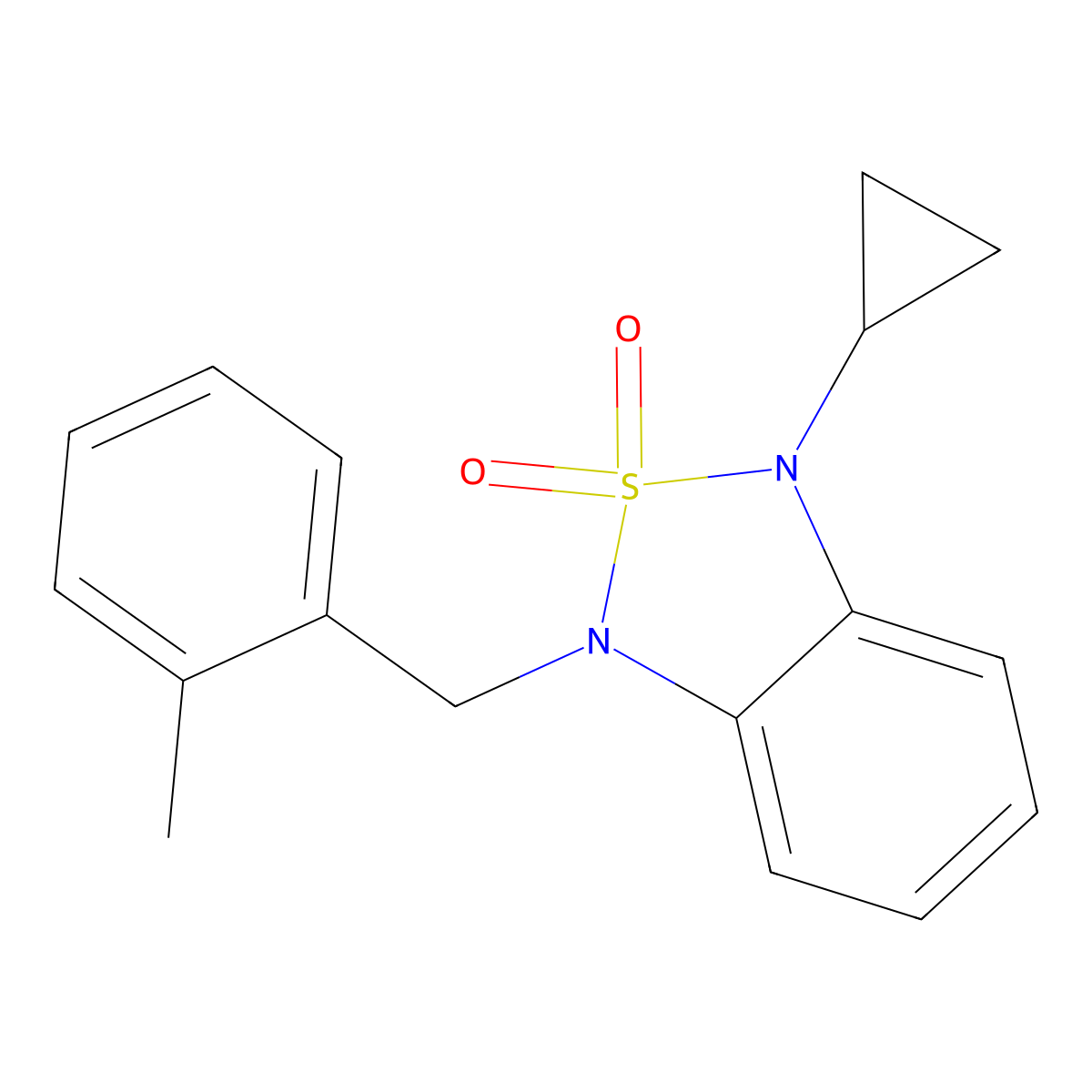 1-Cyclopropyl-3-[(2-methylphenyl)methyl]-1,3-dihydro-2lambda6,1,3-benzothiadiazole-2,2-dione molecular structure, CAS 2097901-95-4