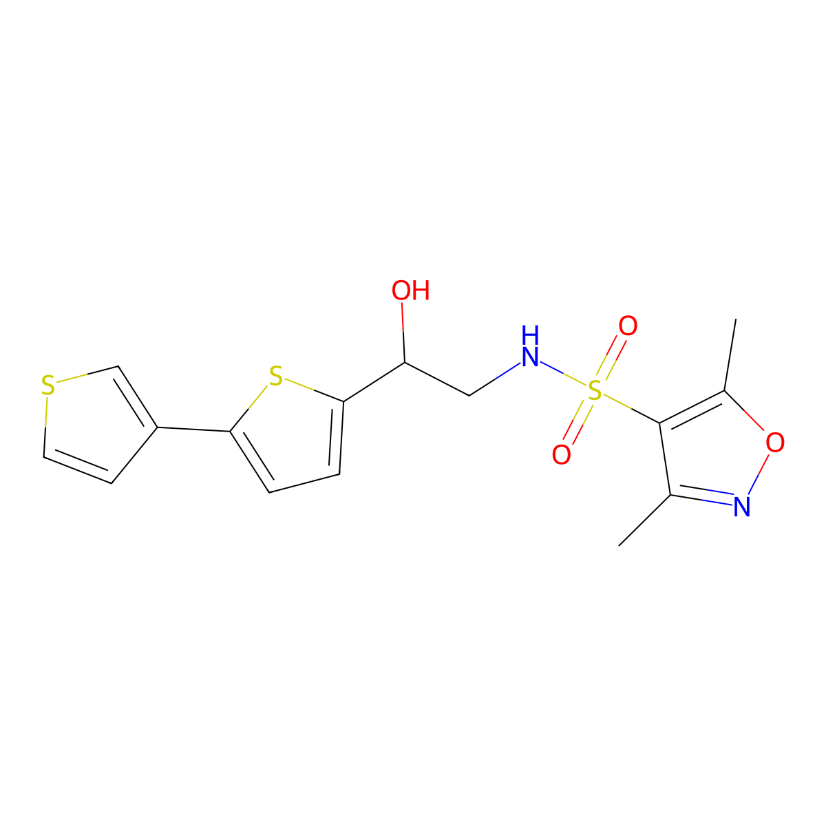 N-(2-{[2,3'-bithiophene]-5-yl}-2-hydroxyethyl)-3,5-dimethyl-1,2-oxazole-4-sulfonamide molecular structure, CAS 2097901-96-5