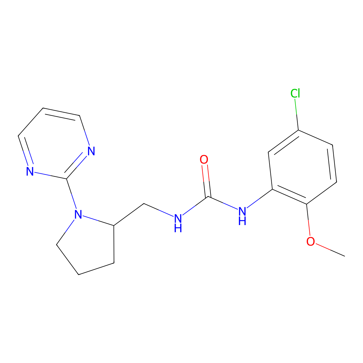 1-(5-Chloro-2-methoxyphenyl)-3-{[1-(pyrimidin-2-yl)pyrrolidin-2-yl]methyl}urea molecular structure, CAS 2097901-99-8