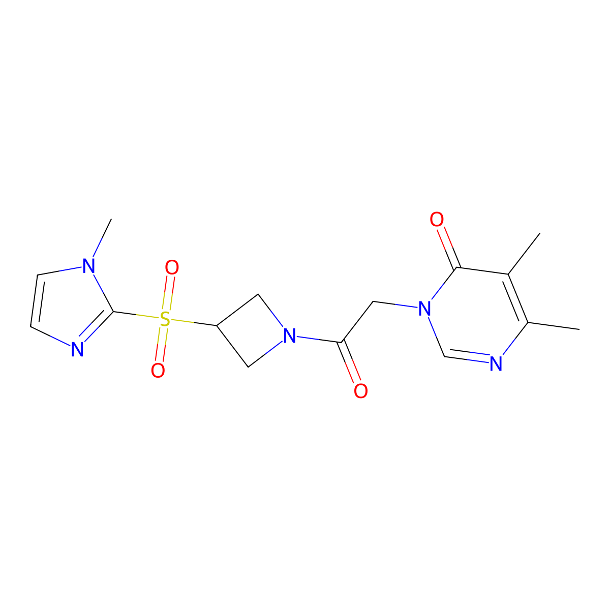 5,6-dimethyl-3-(2-(3-((1-methyl-1H-imidazol-2-yl)sulfonyl)azetidin-1-yl)-2-oxoethyl)pyrimidin-4(3H)-one molecular structure, CAS 2097902-00-4