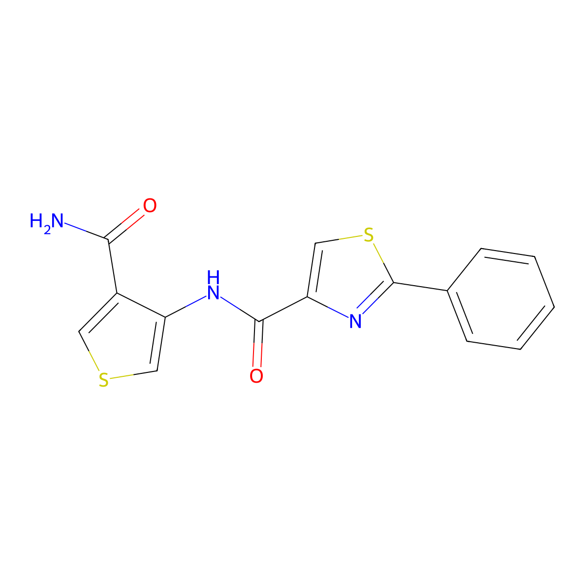 N-(4-carbamoylthiophen-3-yl)-2-phenyl-1,3-thiazole-4-carboxamide molecular structure, CAS 2097902-02-6