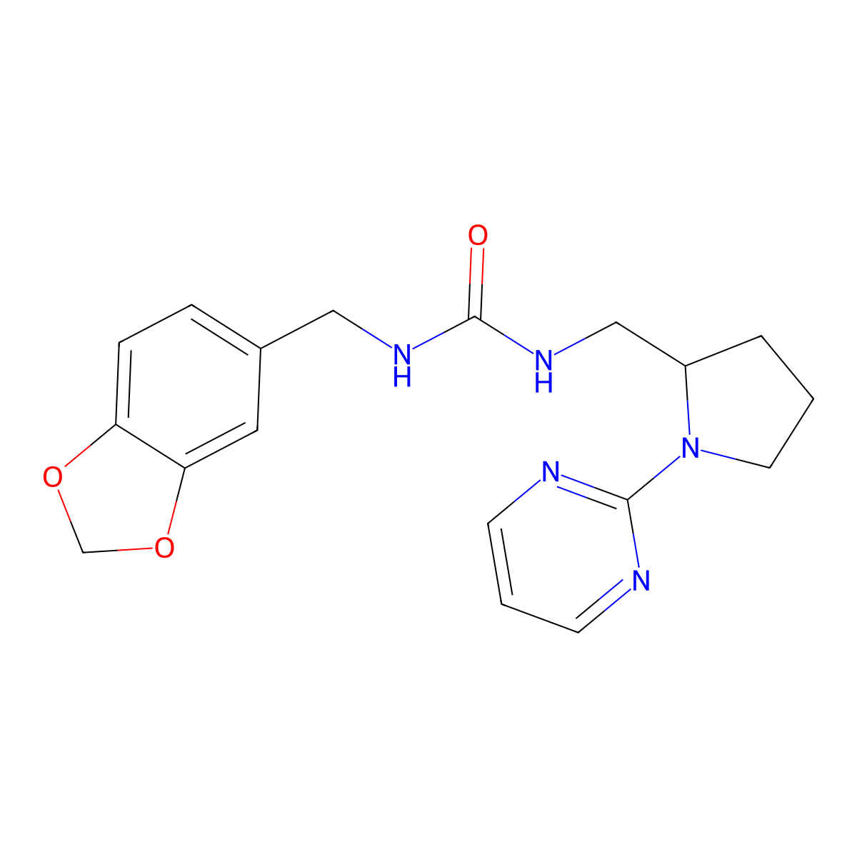 3-[(2H-1,3-benzodioxol-5-yl)methyl]-1-{[1-(pyrimidin-2-yl)pyrrolidin-2-yl]methyl}urea molecular structure, CAS 2097902-04-8
