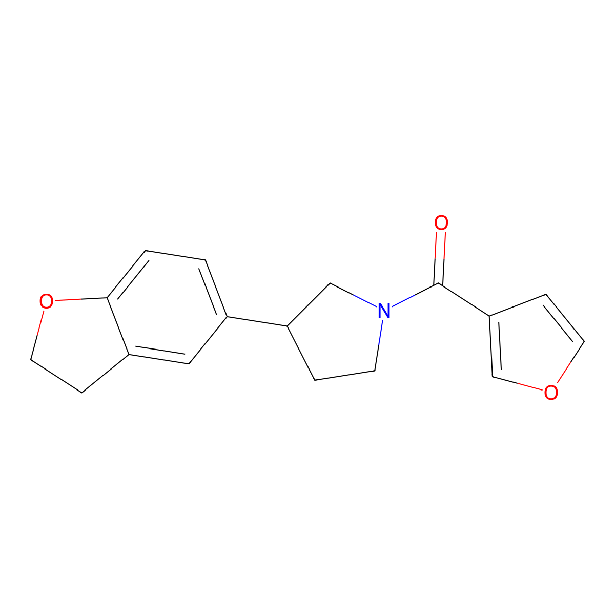 3-(2,3-Dihydro-1-benzofuran-5-yl)-1-(furan-3-carbonyl)pyrrolidine molecular structure, CAS 2097902-09-3