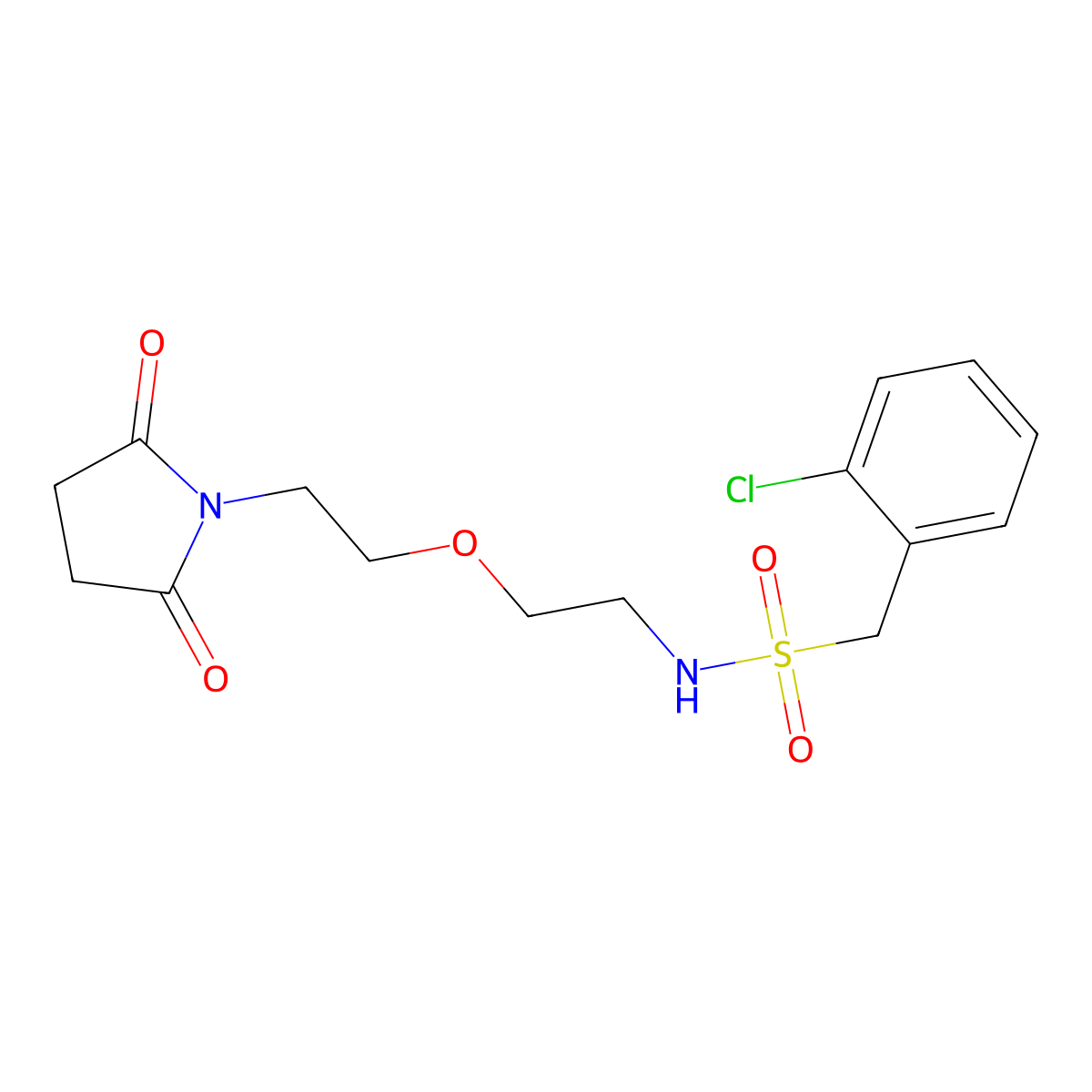 1-(2-chlorophenyl)-N-{2-[2-(2,5-dioxopyrrolidin-1-yl)ethoxy]ethyl}methanesulfonamide molecular structure, CAS 2097902-24-2