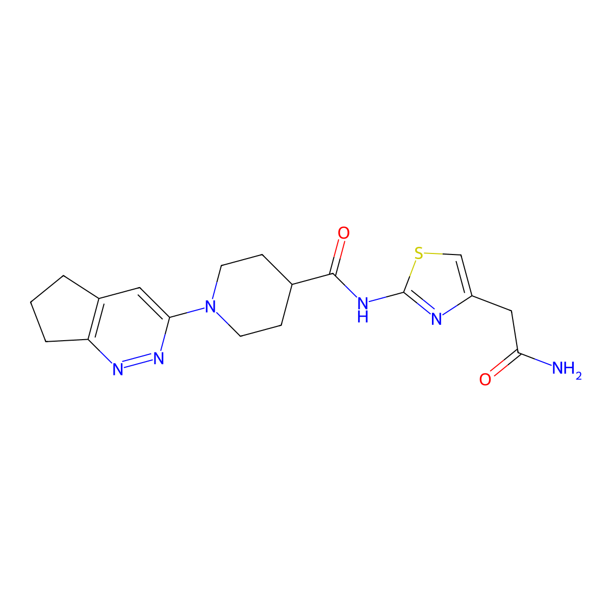 N-[4-(carbamoylmethyl)-1,3-thiazol-2-yl]-1-{5H,6H,7H-cyclopenta[c]pyridazin-3-yl}piperidine-4-carboxamide molecular structure, CAS 2097902-31-1