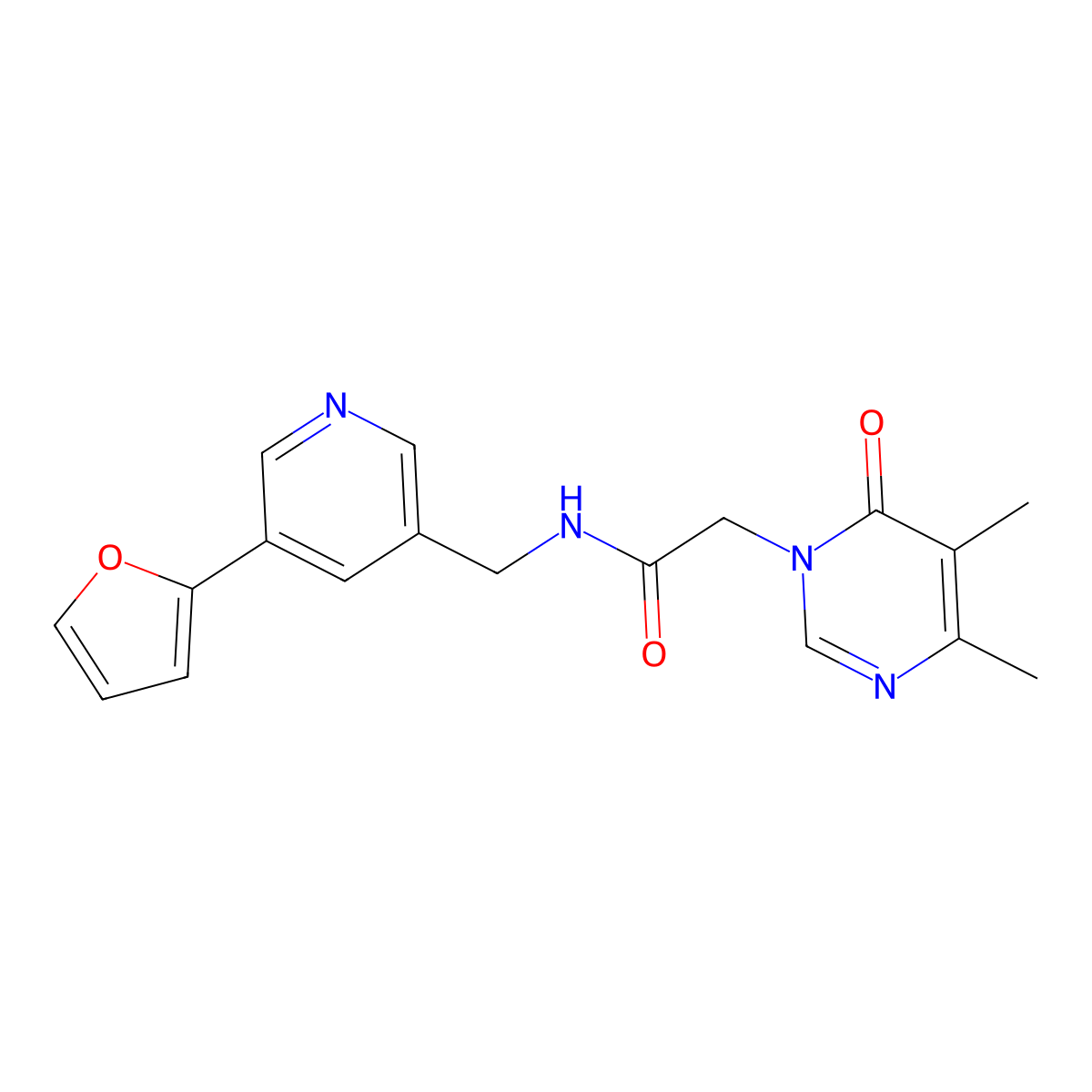 2-(4,5-dimethyl-6-oxopyrimidin-1(6H)-yl)-N-((5-(furan-2-yl)pyridin-3-yl)methyl)acetamide molecular structure, CAS 2097902-32-2