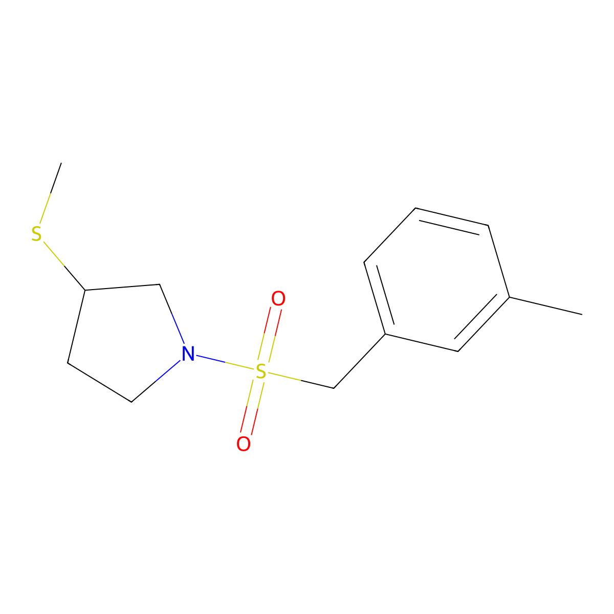 1-[(3-Methylphenyl)methanesulfonyl]-3-(methylsulfanyl)pyrrolidine molecular structure, CAS 2097902-35-5