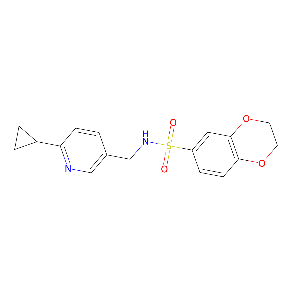 N-[(6-cyclopropylpyridin-3-yl)methyl]-2,3-dihydro-1,4-benzodioxine-6-sulfonamide molecular structure, CAS 2097902-37-7