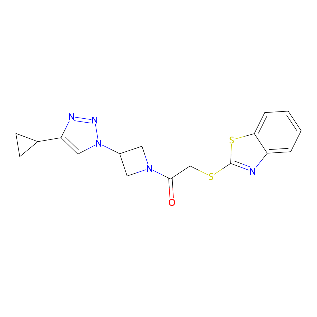 2-(benzo[d]thiazol-2-ylthio)-1-(3-(4-cyclopropyl-1H-1,2,3-triazol-1-yl)azetidin-1-yl)ethanone molecular structure, CAS 2097902-43-5