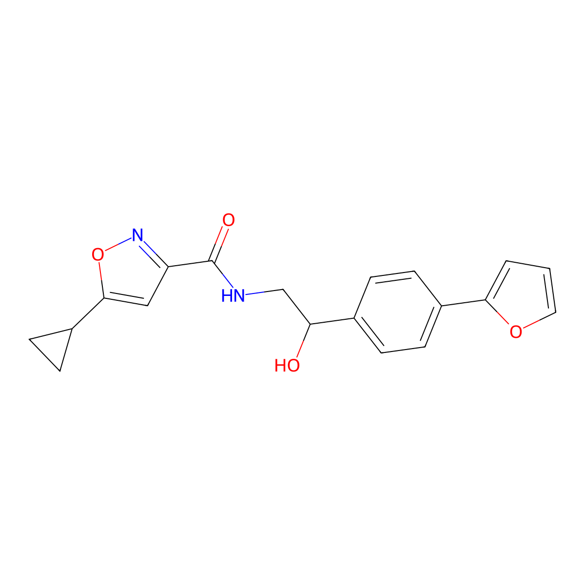 5-cyclopropyl-N-{2-[4-(furan-2-yl)phenyl]-2-hydroxyethyl}-1,2-oxazole-3-carboxamide molecular structure, CAS 2097902-54-8