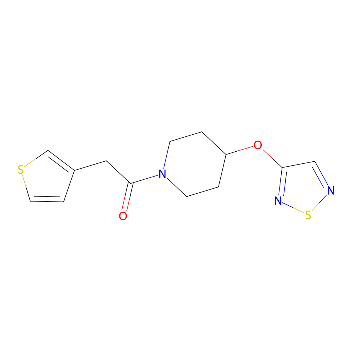 1-[4-(1,2,5-Thiadiazol-3-yloxy)piperidin-1-yl]-2-(thiophen-3-yl)ethan-1-one molecular structure, CAS 2097902-55-9