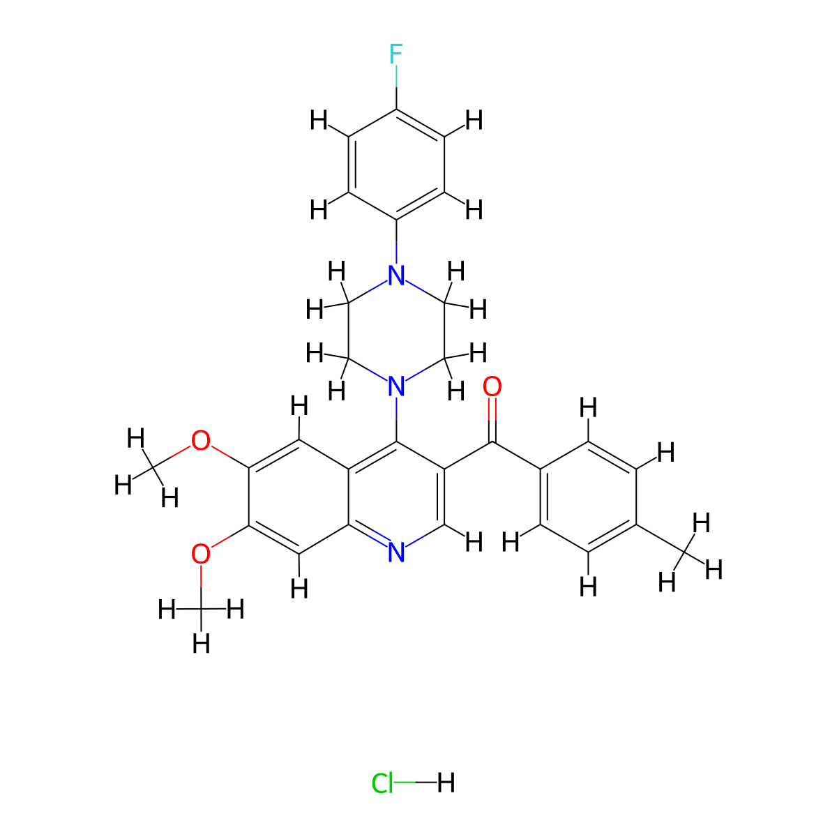 4-[4-(4-Fluorophenyl)piperazin-1-yl]-6,7-dimethoxy-3-(4-methylbenzoyl)quinoline hydrochloride molecular structure, CAS 2097902-56-0