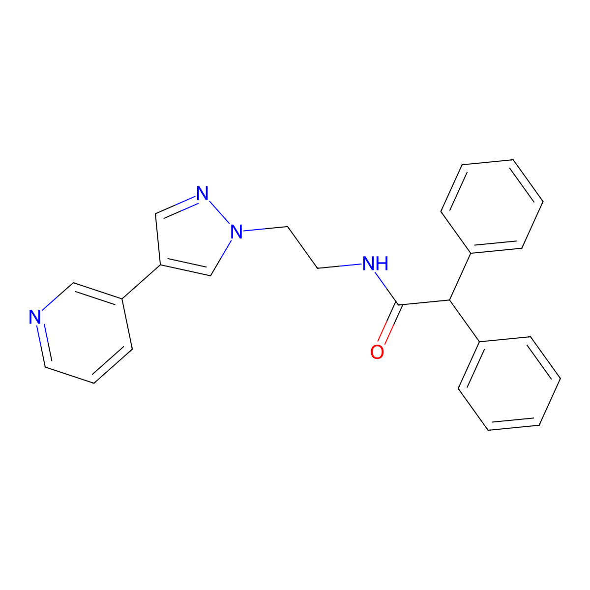 2,2-diphenyl-N-{2-[4-(pyridin-3-yl)-1H-pyrazol-1-yl]ethyl}acetamide molecular structure, CAS 2097902-57-1