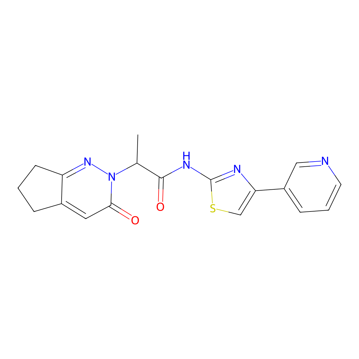 2-(3-oxo-3,5,6,7-tetrahydro-2H-cyclopenta[c]pyridazin-2-yl)-N-(4-(pyridin-3-yl)thiazol-2-yl)propanamide molecular structure, CAS 2097902-61-7