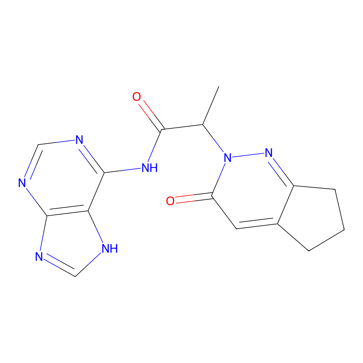 2-(3-oxo-3,5,6,7-tetrahydro-2H-cyclopenta[c]pyridazin-2-yl)-N-(9H-purin-6-yl)propanamide molecular structure, CAS 2097902-66-2