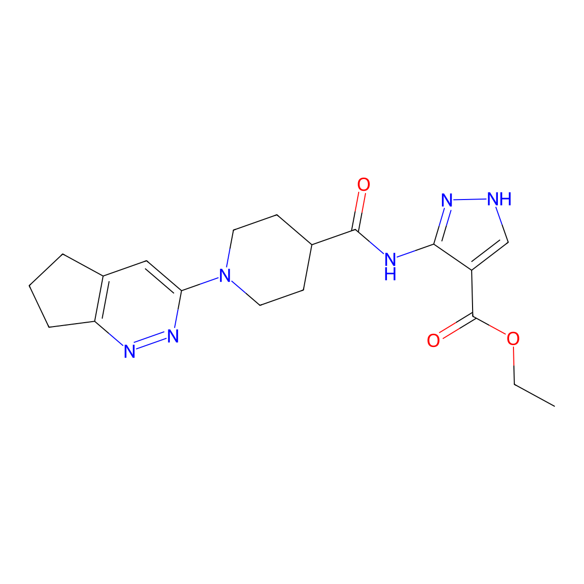 ethyl 3-(1-{5H,6H,7H-cyclopenta[c]pyridazin-3-yl}piperidine-4-amido)-1H-pyrazole-4-carboxylate molecular structure, CAS 2097902-73-1