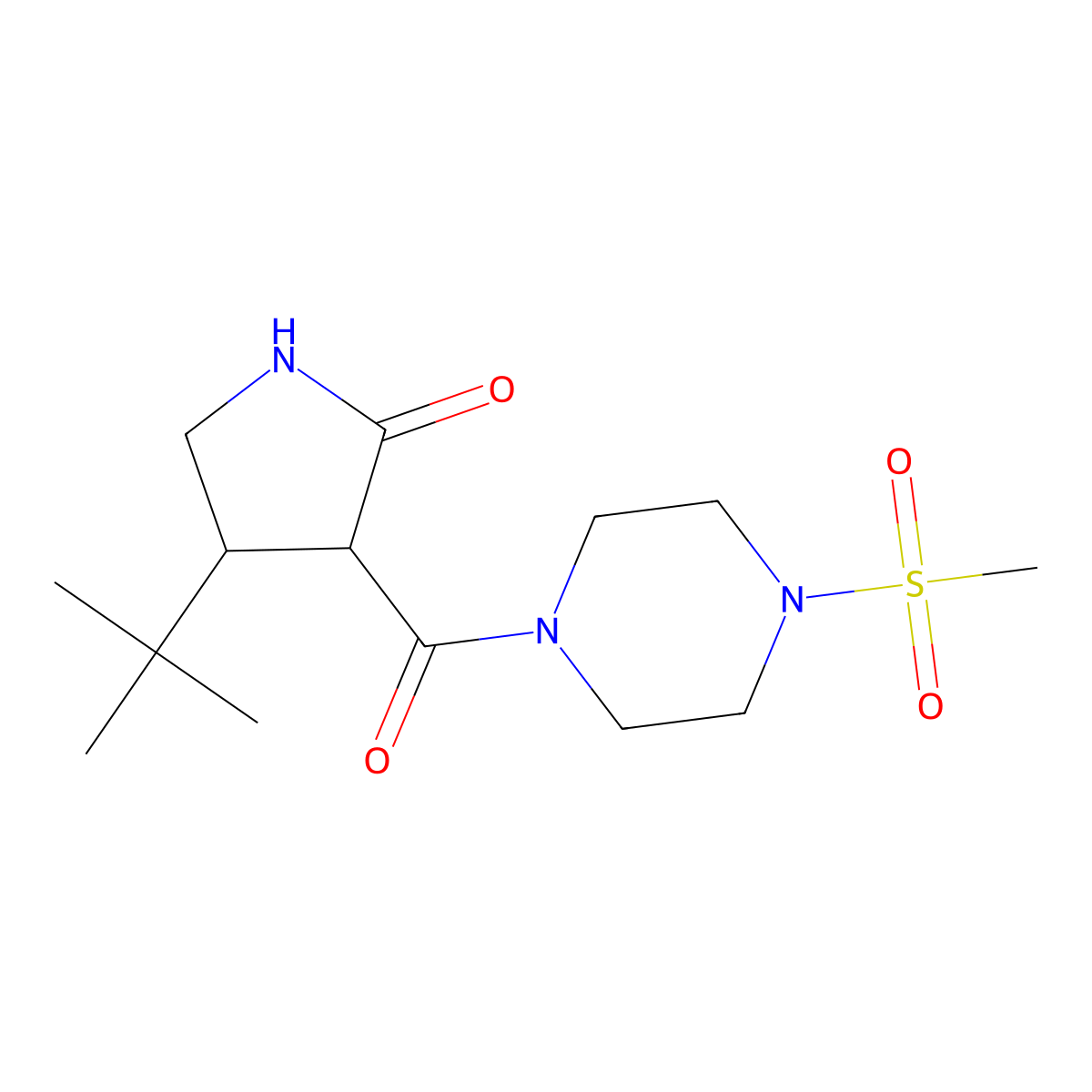 4-Tert-butyl-3-(4-methanesulfonylpiperazine-1-carbonyl)pyrrolidin-2-one molecular structure, CAS 2097902-74-2