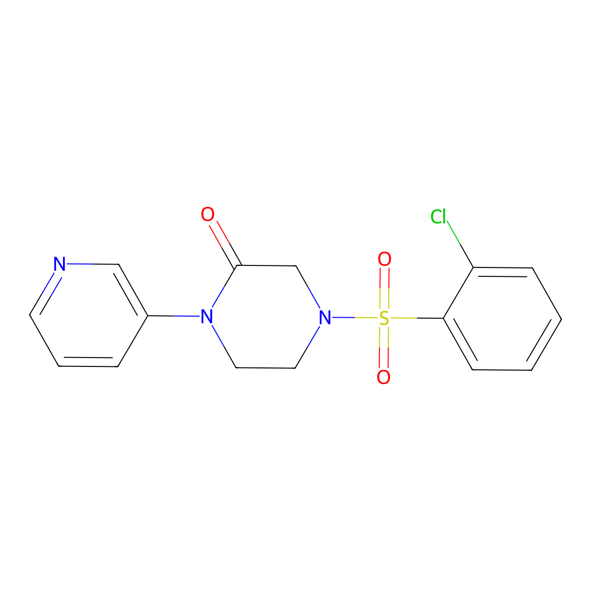 4-(2-Chlorobenzenesulfonyl)-1-(pyridin-3-yl)piperazin-2-one molecular structure, CAS 2097902-84-4