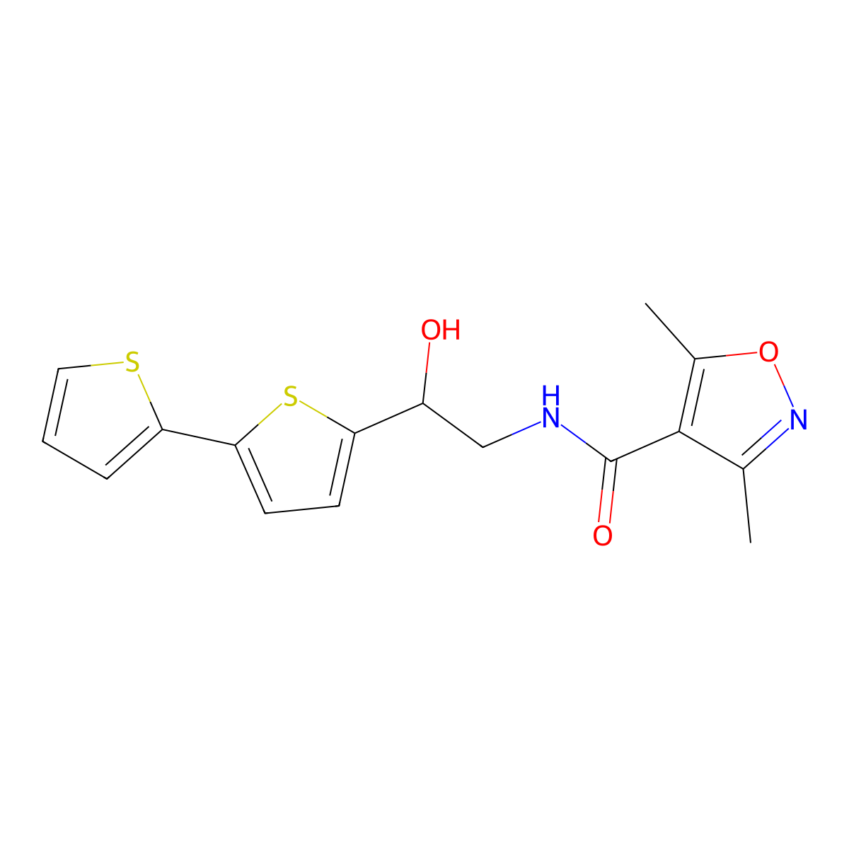 N-(2-{[2,2'-bithiophene]-5-yl}-2-hydroxyethyl)-3,5-dimethyl-1,2-oxazole-4-carboxamide molecular structure, CAS 2097902-86-6