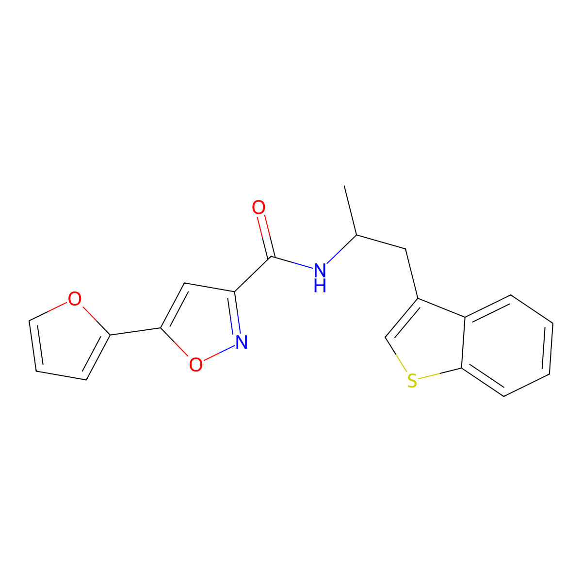 N-[1-(1-benzothiophen-3-yl)propan-2-yl]-5-(furan-2-yl)-1,2-oxazole-3-carboxamide molecular structure, CAS 2097902-87-7