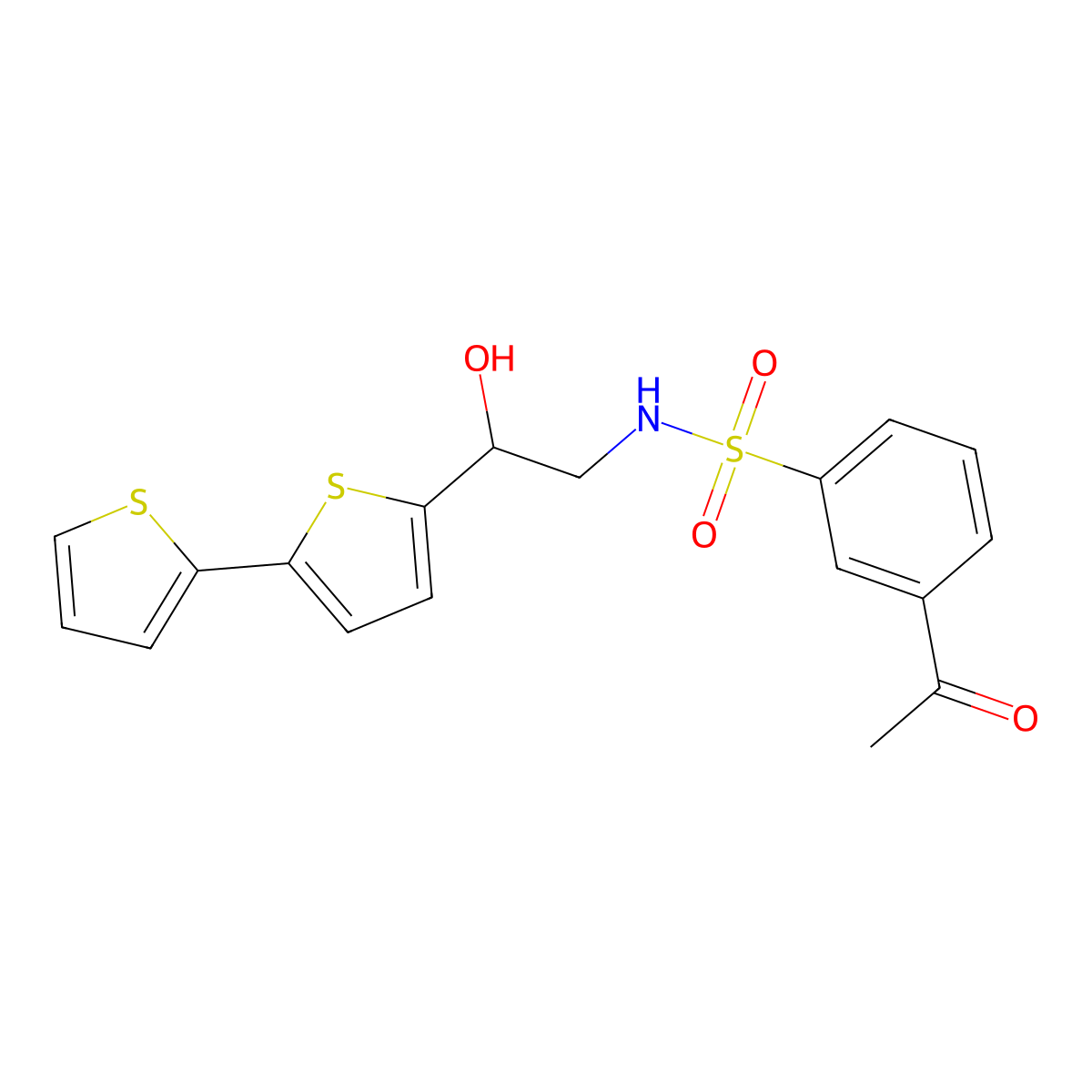 3-acetyl-N-(2-{[2,2'-bithiophene]-5-yl}-2-hydroxyethyl)benzene-1-sulfonamide molecular structure, CAS 2097902-89-9