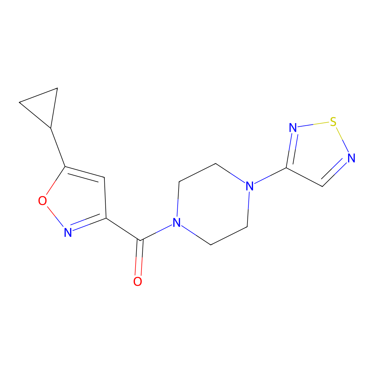 1-(5-Cyclopropyl-1,2-oxazole-3-carbonyl)-4-(1,2,5-thiadiazol-3-yl)piperazine molecular structure, CAS 2097902-90-2