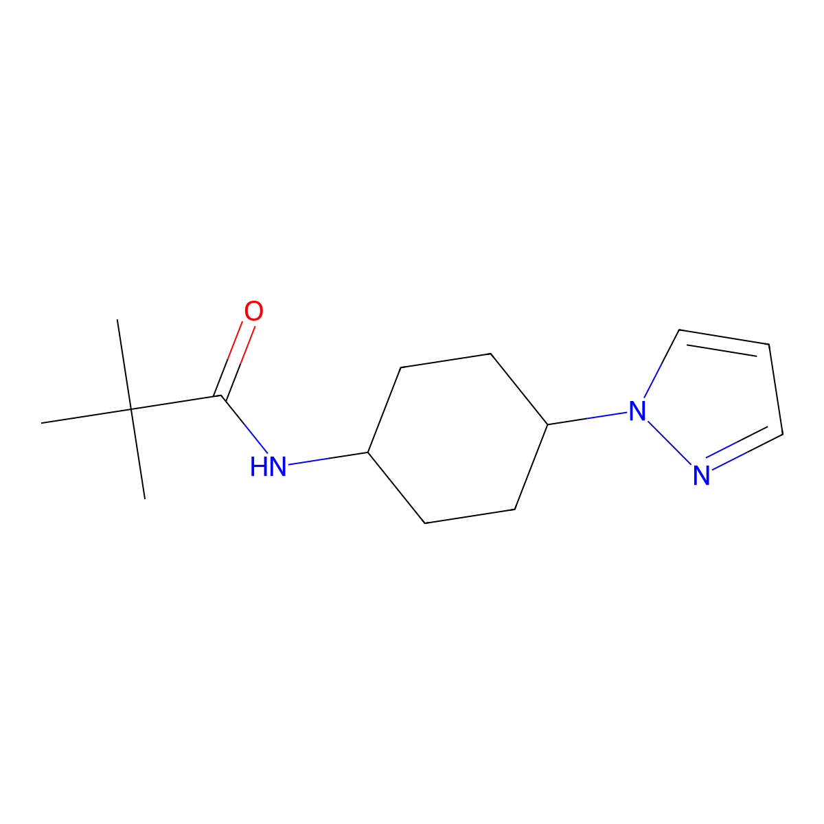 2,2-dimethyl-N-[4-(1H-pyrazol-1-yl)cyclohexyl]propanamide molecular structure, CAS 2097902-91-3